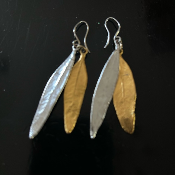 Gold and Silver Feather Motif Earrings Metal - Picture 4 of 4